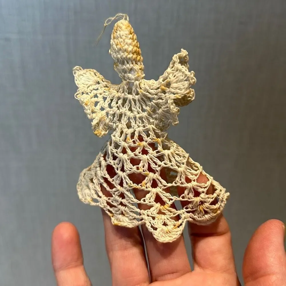 Vtg Angel Ornament Starched Crochet Cream Beige Off White Set Lot 10 Crocheted